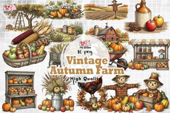 Download Vintage Autumn Farm Clipart PNG - Farm clipart Collection
