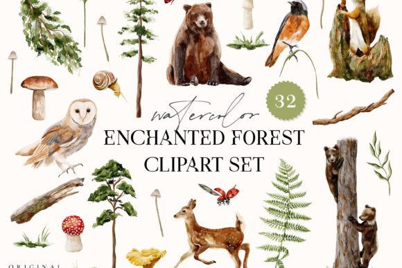 Download Enchanted Forest Watercolor Animals Tree - Forest Collection