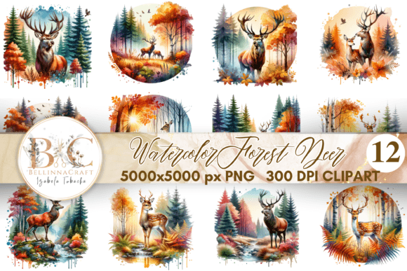 Download Watercolor Autumn Forest Deer Clipart - Forest Collection