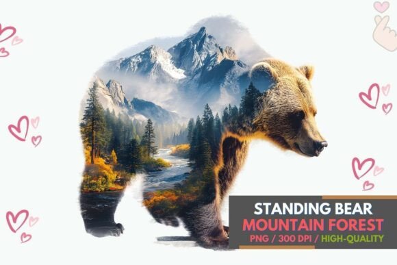 Download Standing Bear Mountain Forest Art PNG - Forest Collection