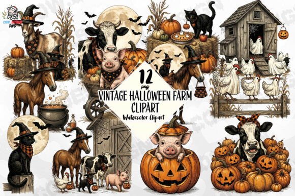 Download Vintage Halloween Farm Clipart PNG - Farm clipart Collection