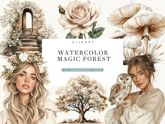 Download Watercolor Magical Forest Clipart - Forest Collection