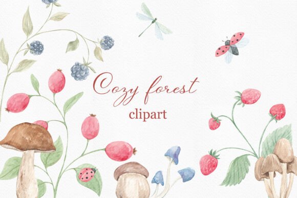 Download Watercolor Cozy Forest Clipart, Mushroom - Forest Collection