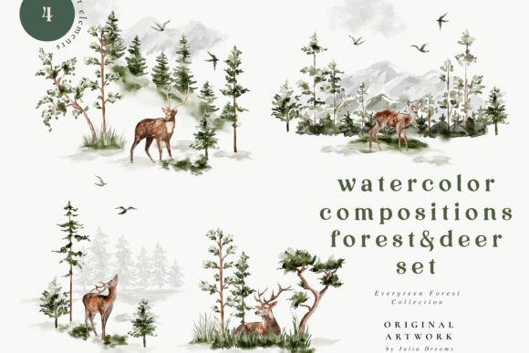 Download Watercolor Forest Deer Clipart Set - Forest Collection