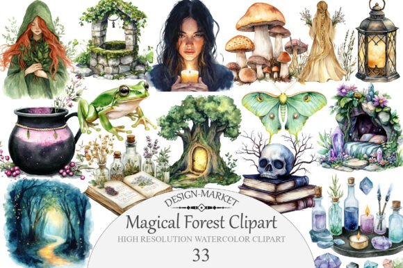 Download Watercolor Magical Forest Clipart - Forest Collection